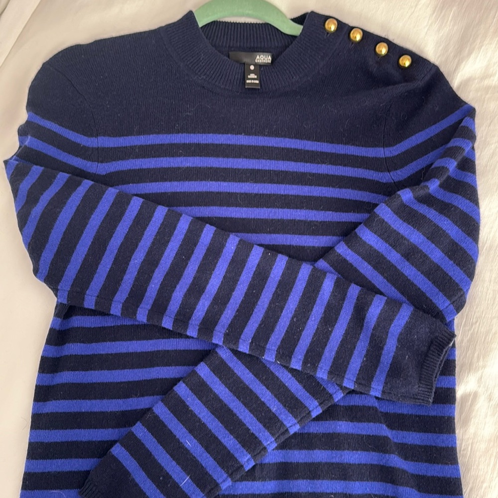 Aqua cashmere blue striped nautical sweater size small